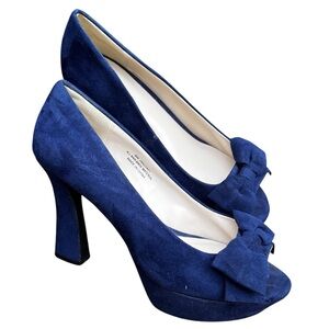 CATO NAVY 40S VINTAGE STYLE PEEPTOE HEELS SIZE 8 WIDE